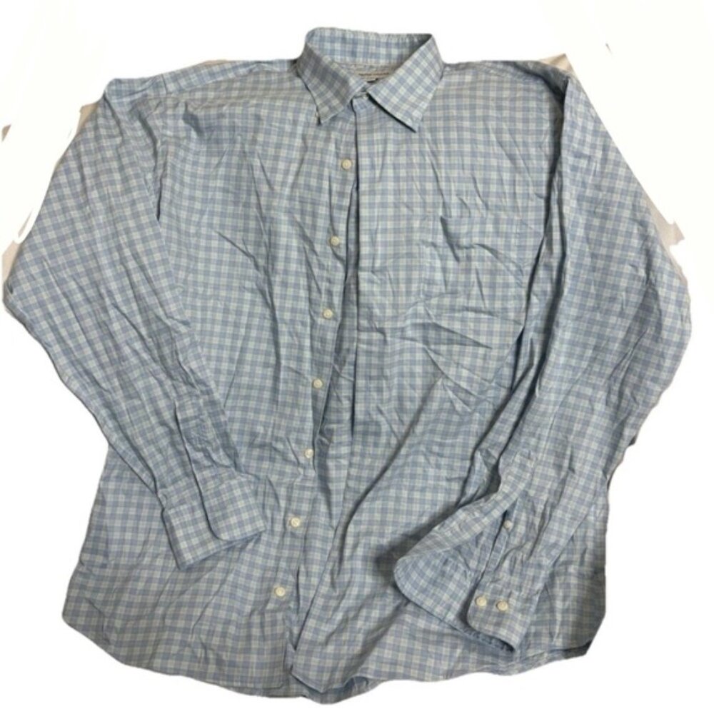 Peter Millar Shirt Men XL Blue/Black Check Button Up   Long Sleeve